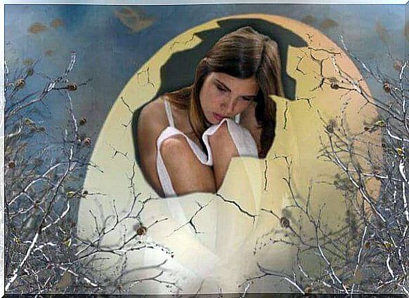 woman inside an unshelled egg