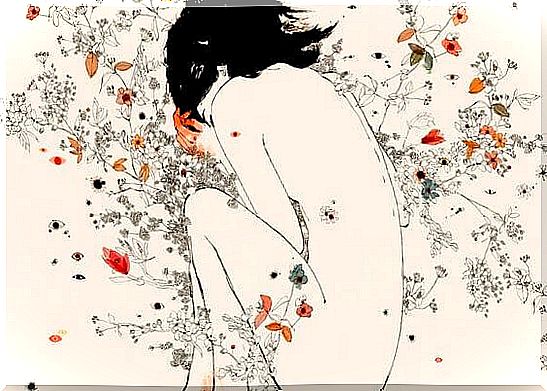 nude woman and flowers