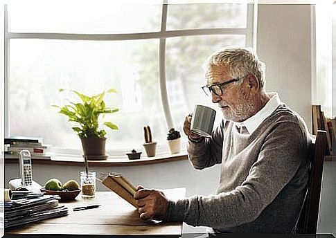 pensioner with morning coffee