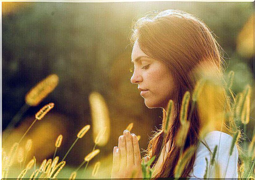 meditating in a grain field