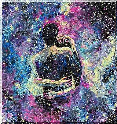 colorful image of a hugging couple