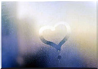 Heart drawn in frosted glass.