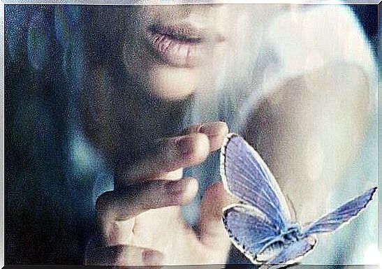 hazy woman and butterfly