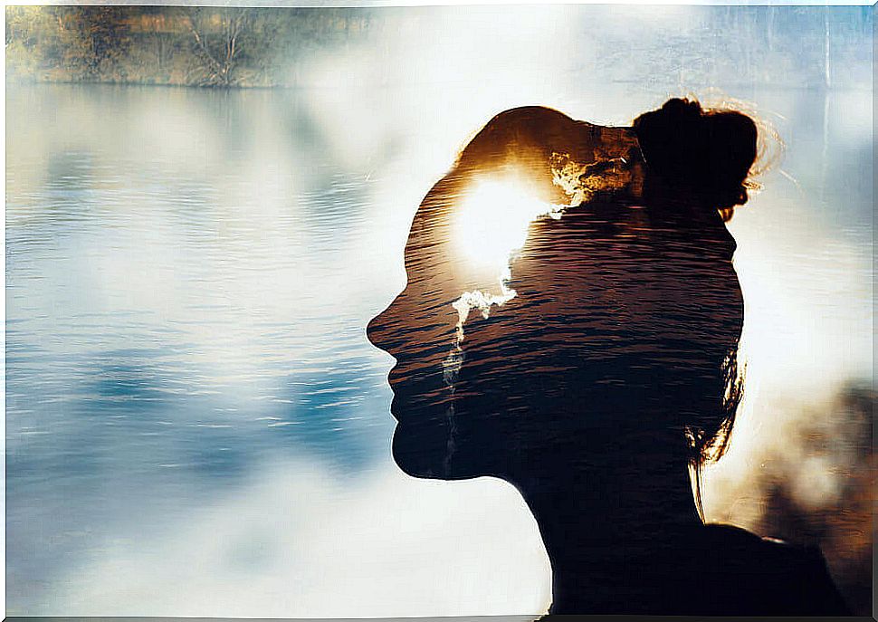 woman silhouette in water