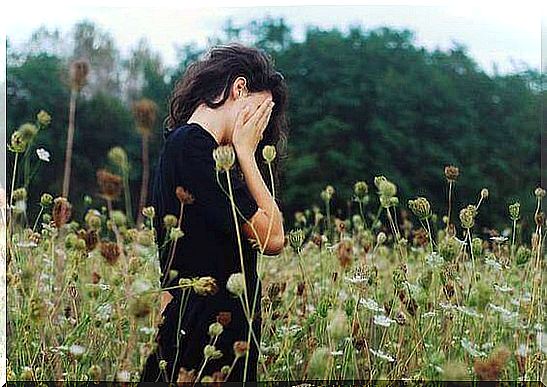 desperate woman in the field