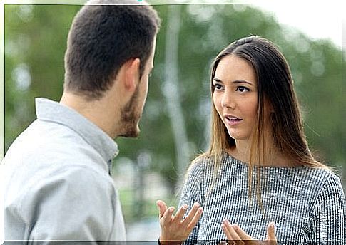 woman and man talking