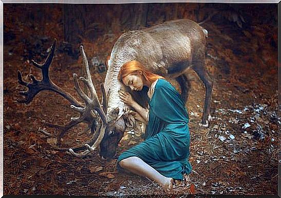 woman and reindeer